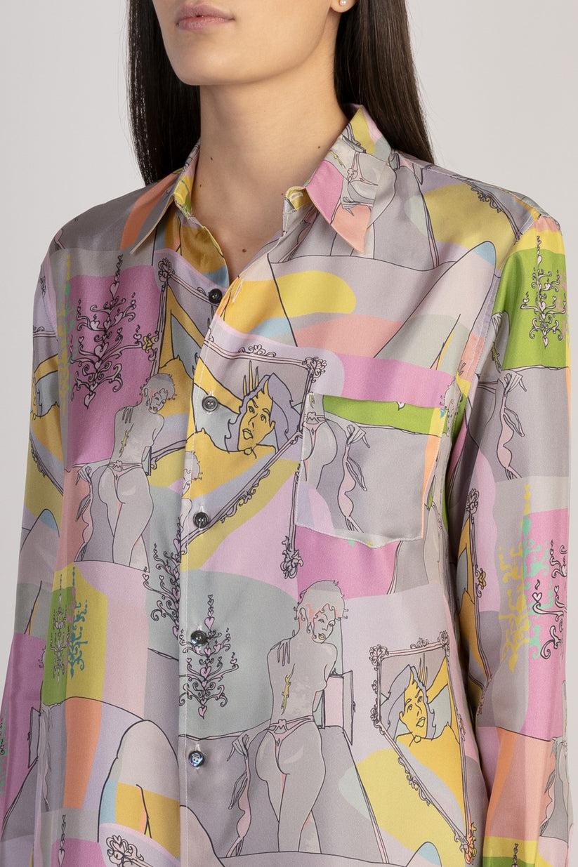 Sans Tabù Camicia In Pura Seta A Maniche Lunghe “Specchio Delle Mie Brame”- Rose