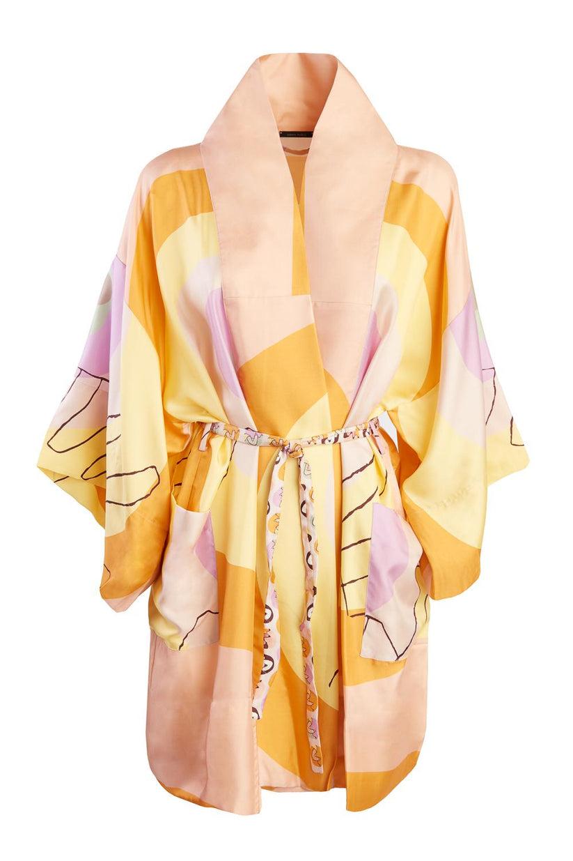 Sans Tabù Kimono Corto Pura Seta Manica Lunga "Il Bacio" – Nude