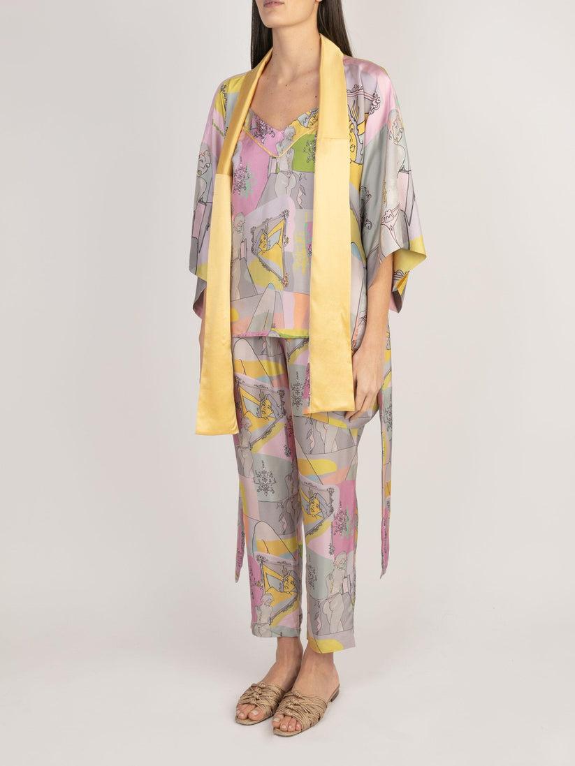 Sans Tabù Kimono Corto Pura Seta Manica Lunga “Specchio Delle Mie Brame” – Rose