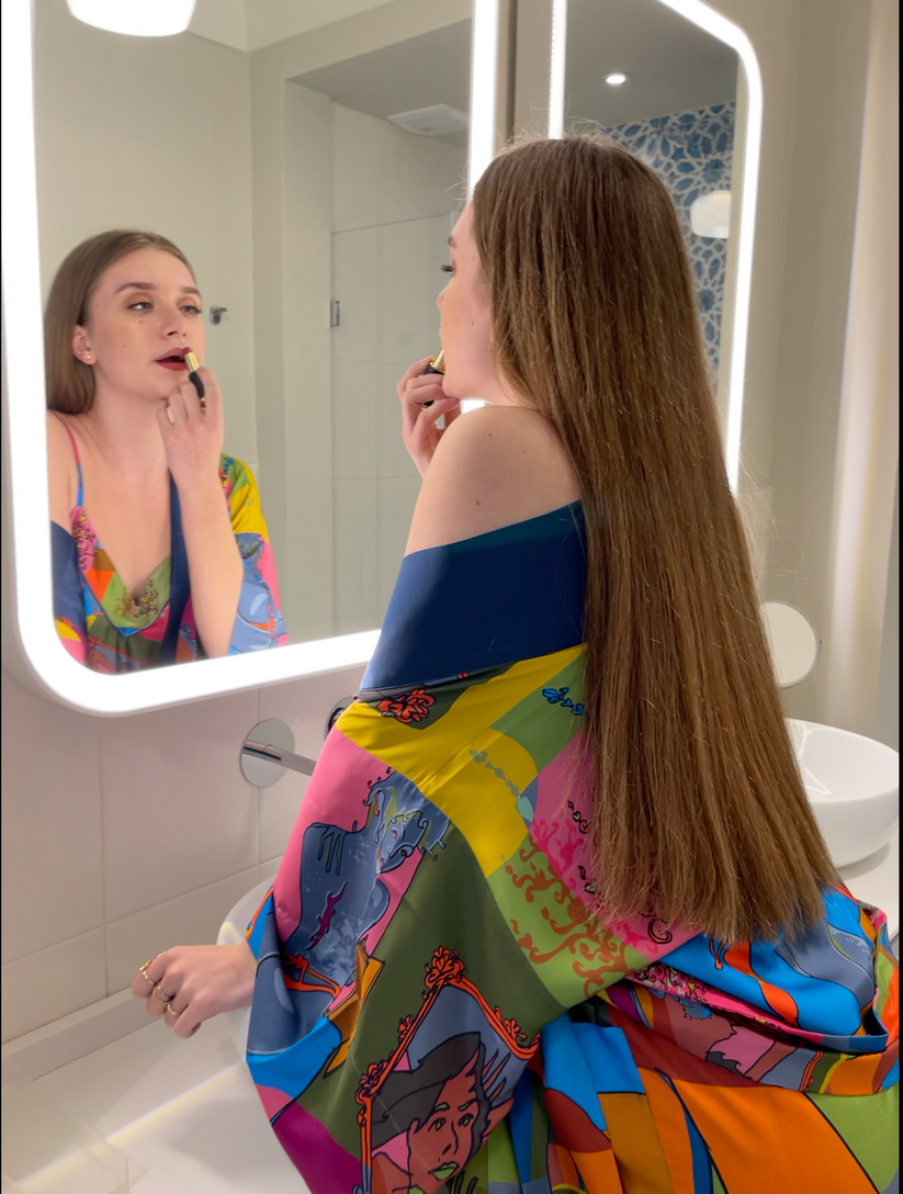 Sans Tabù Kimono corto pura seta manica lunga “Specchio Delle Mie Brame” - Dark Rose