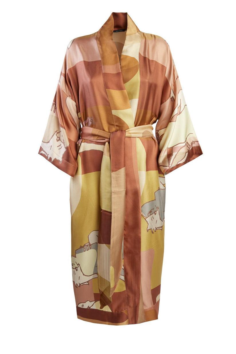 Sans Tabù Kimono Lungo Manica A ¾ Pura Seta "L'amore" - Twilight