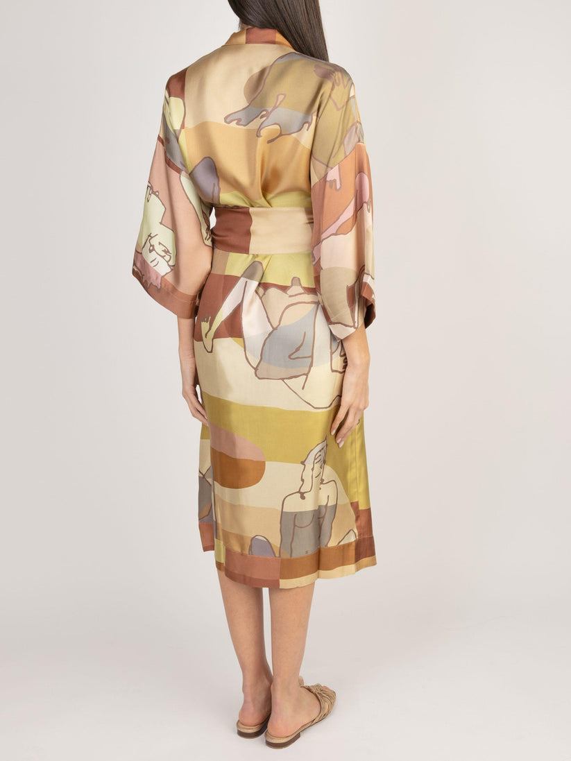 Sans Tabù Kimono Lungo Manica A ¾ Pura Seta "L'amore" - Twilight