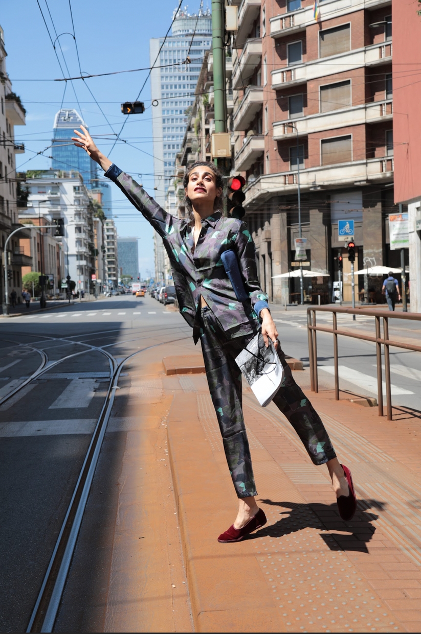 Sans Tabù Pantaloni lunghi in pura seta “Pillow Talk” – Dusk