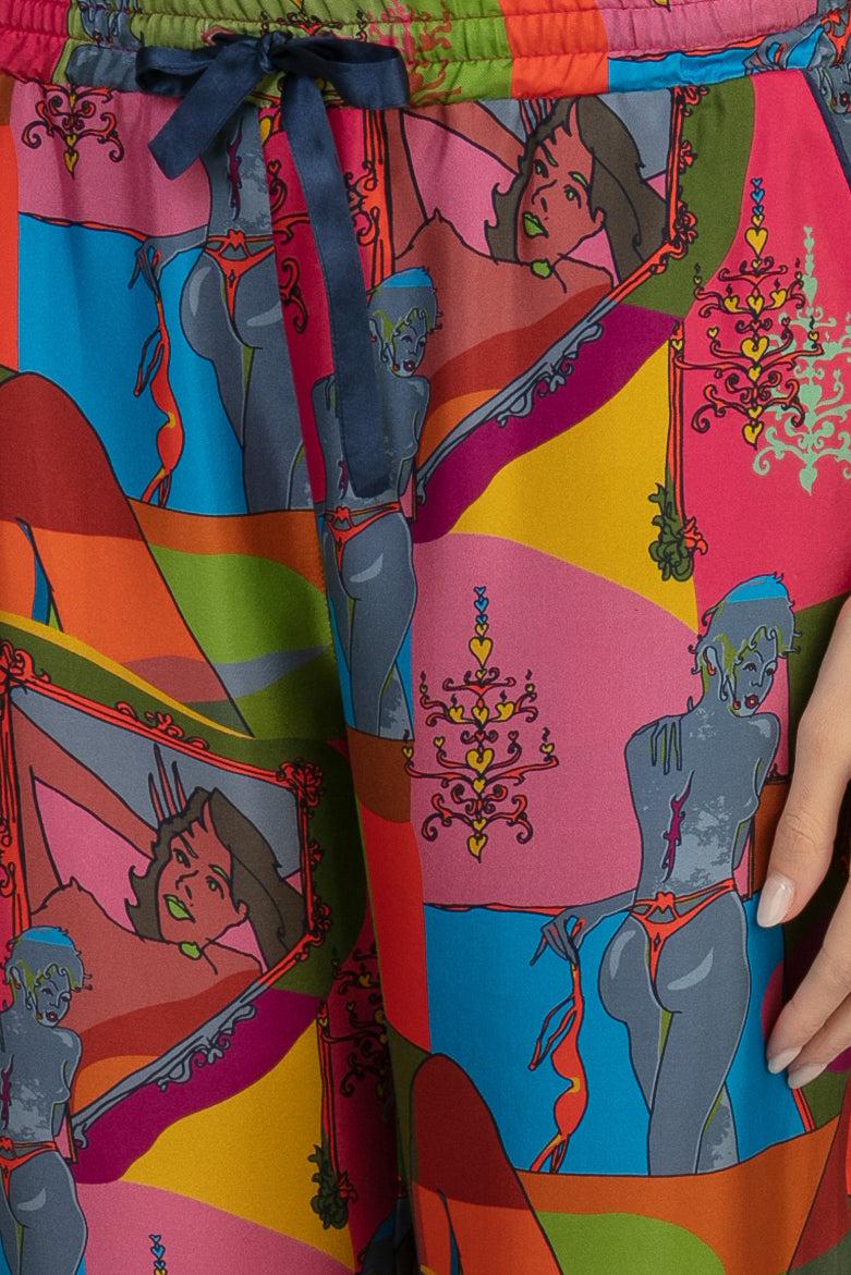 Sans Tabù Pantaloni Lunghi In Pura Seta “Specchio Delle Mie Brame” - Dark Rose