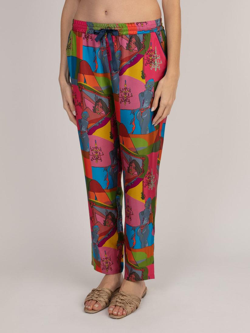 Sans Tabù Pantaloni Lunghi In Pura Seta “Specchio Delle Mie Brame” - Dark Rose