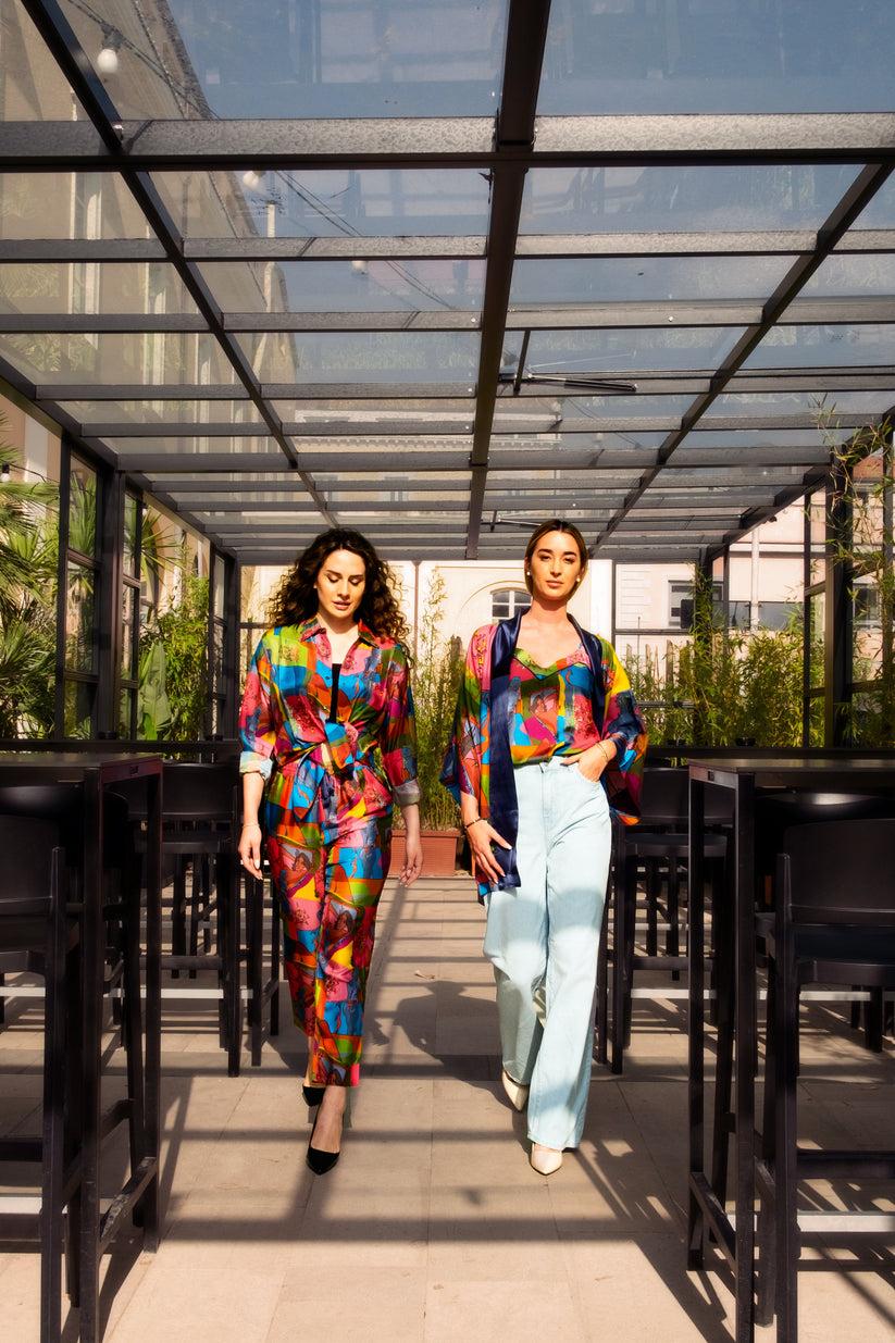 Sans Tabù Pantaloni lunghi in pura seta “Specchio delle mie brame” - Dark Rose