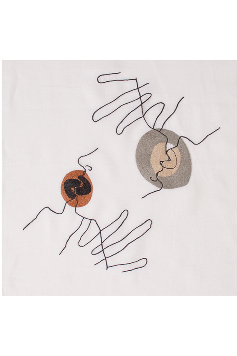 Sans Tabù Runner Bianco In Lino Grezzo Ricamato & 2 Tovaglioli - Il Bacio