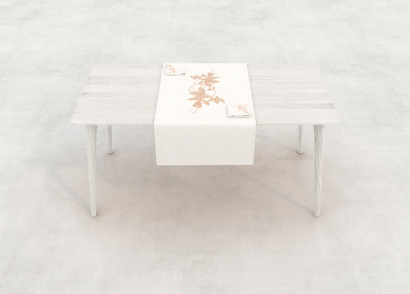 Sans Tabù Runner In Lino Grezzo Ricamato & 2 Tovaglioli - Peach Blossom