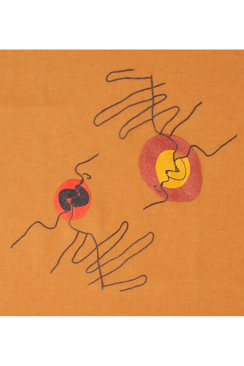 Sans Tabù Runner In Lino Marrone Grezzo Ricamato & 2 Tovaglioli - Il Bacio