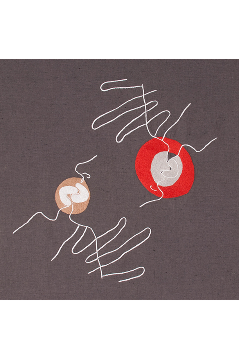 Sans Tabù Runner Nero In Lino Grezzo Ricamato & 2 Tovaglioli - Il Bacio