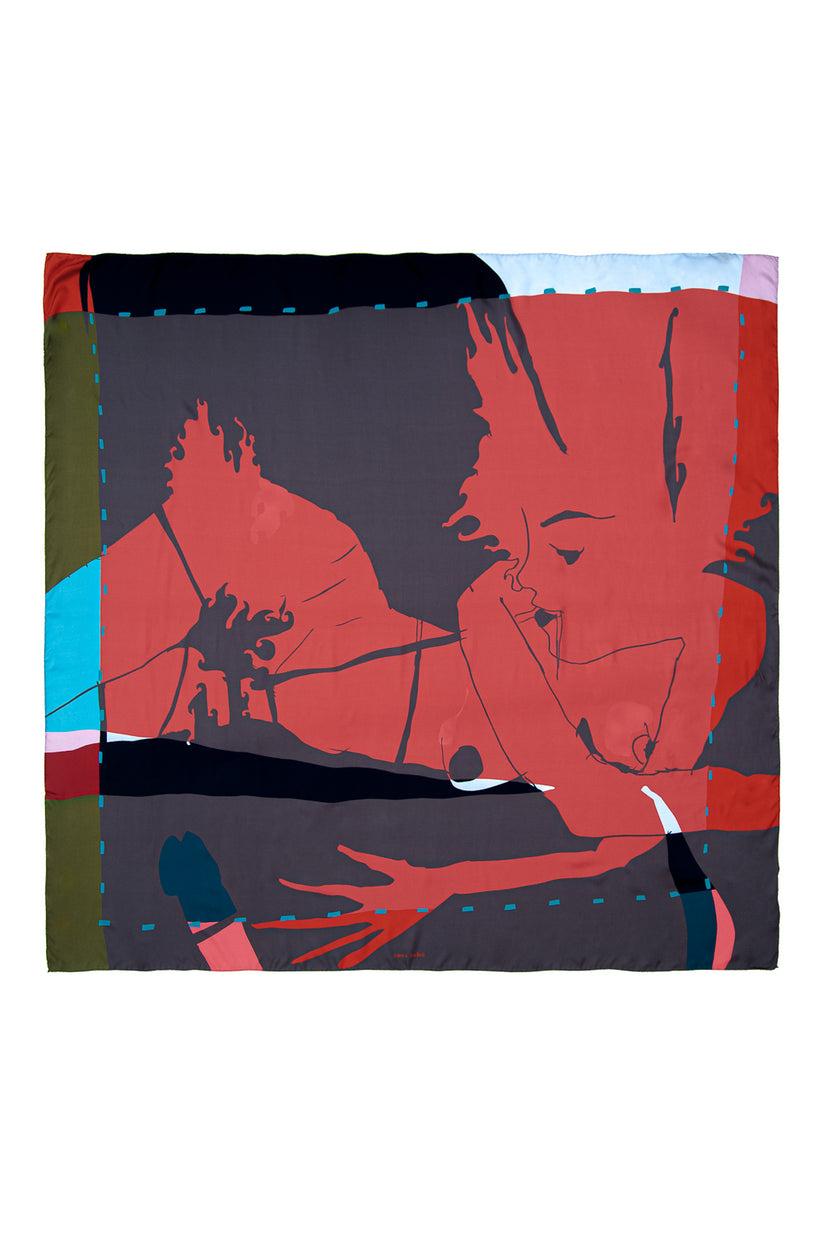 Sans Tabù Scialle Carrè In Pura Seta "Burn Baby Burn"