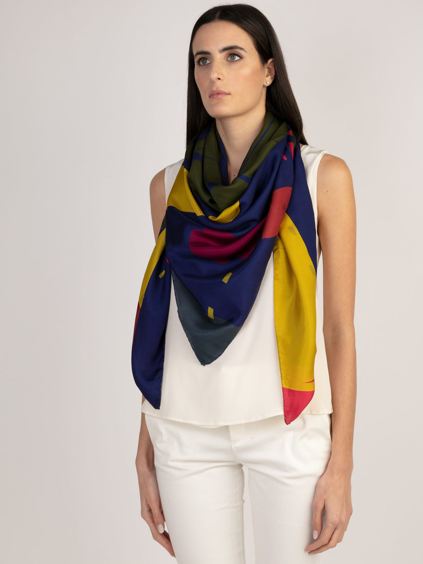 Sans Tabù Scialle Carrè In Pura Seta "Burn Baby Burn"