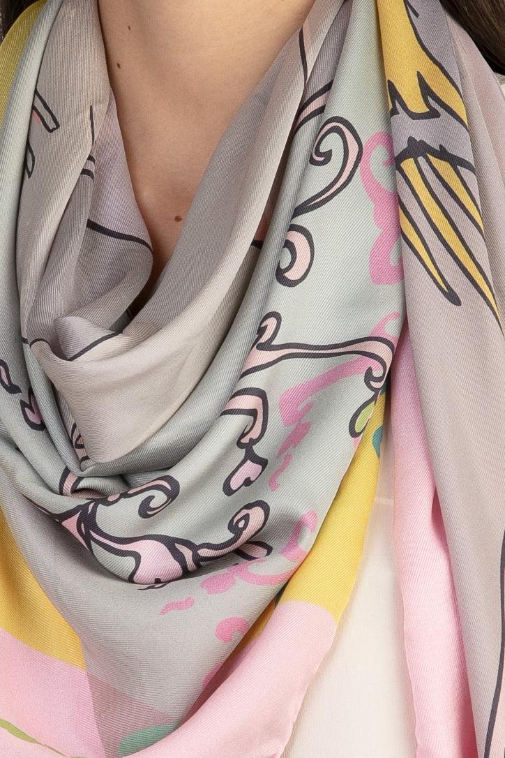 Sans Tabù Scialle Carrè In Pura Seta "Specchio Delle Mie Brame" Rose