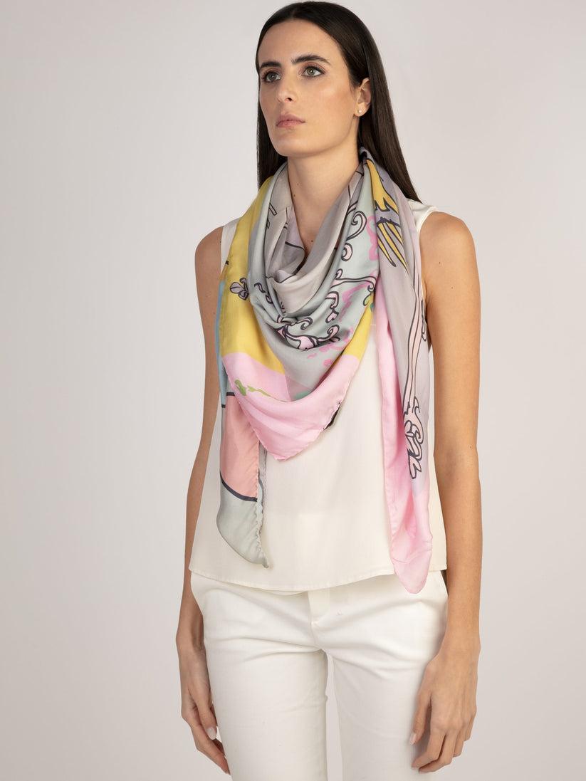 Sans Tabù Scialle carrè in pura seta "Specchio Delle Mie Brame" Rose