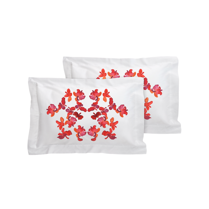 Sans Tabù Set di 2 federe flangiate con farfalle ricamate