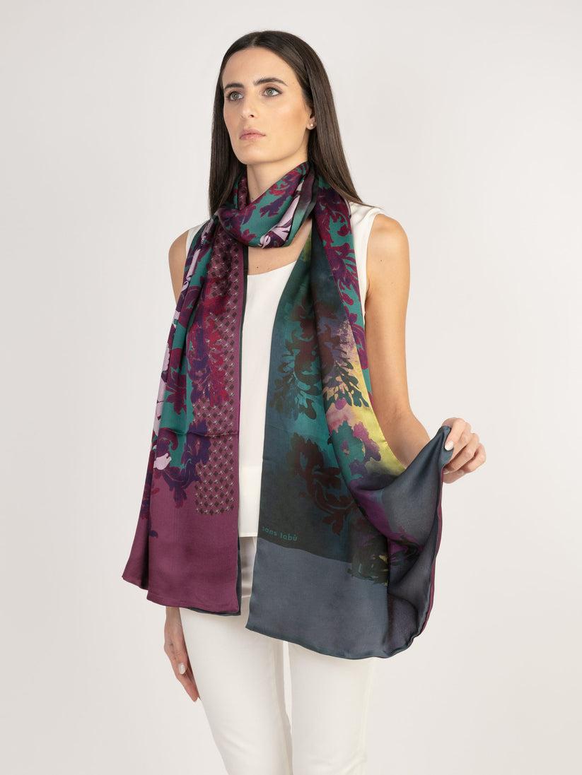 Sans Tabù Stola In Pura Seta Double Face “Totem” - Cobalt