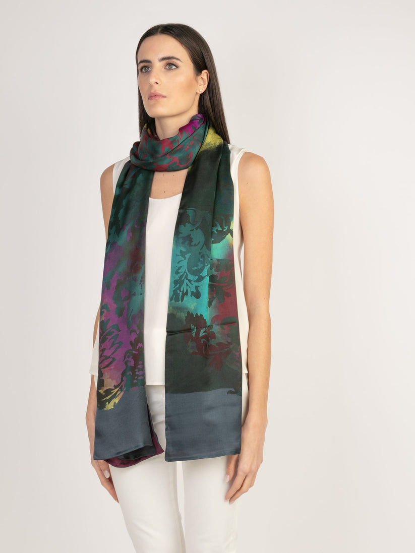 Sans Tabù Stola in pura seta double face “Totem” - Cobalt