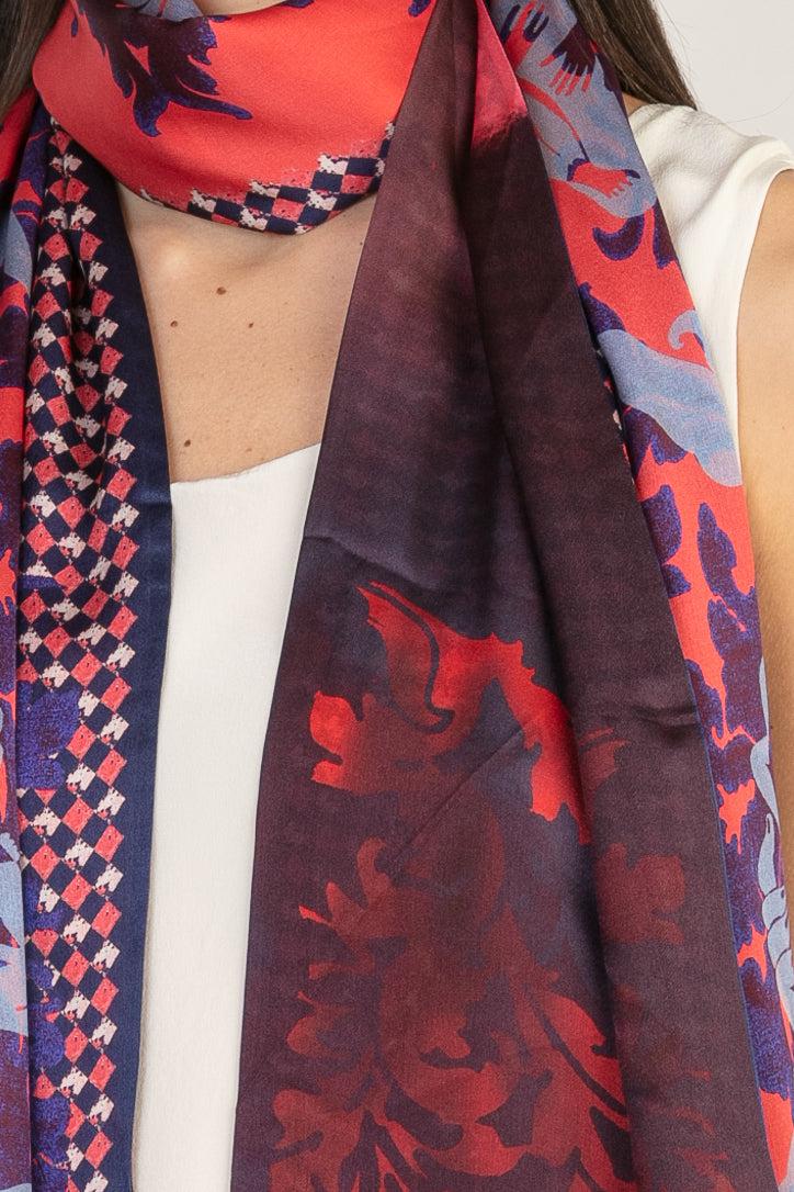 Sans Tabù Stola In Pura Seta Double Face “Totem” - Lipstick