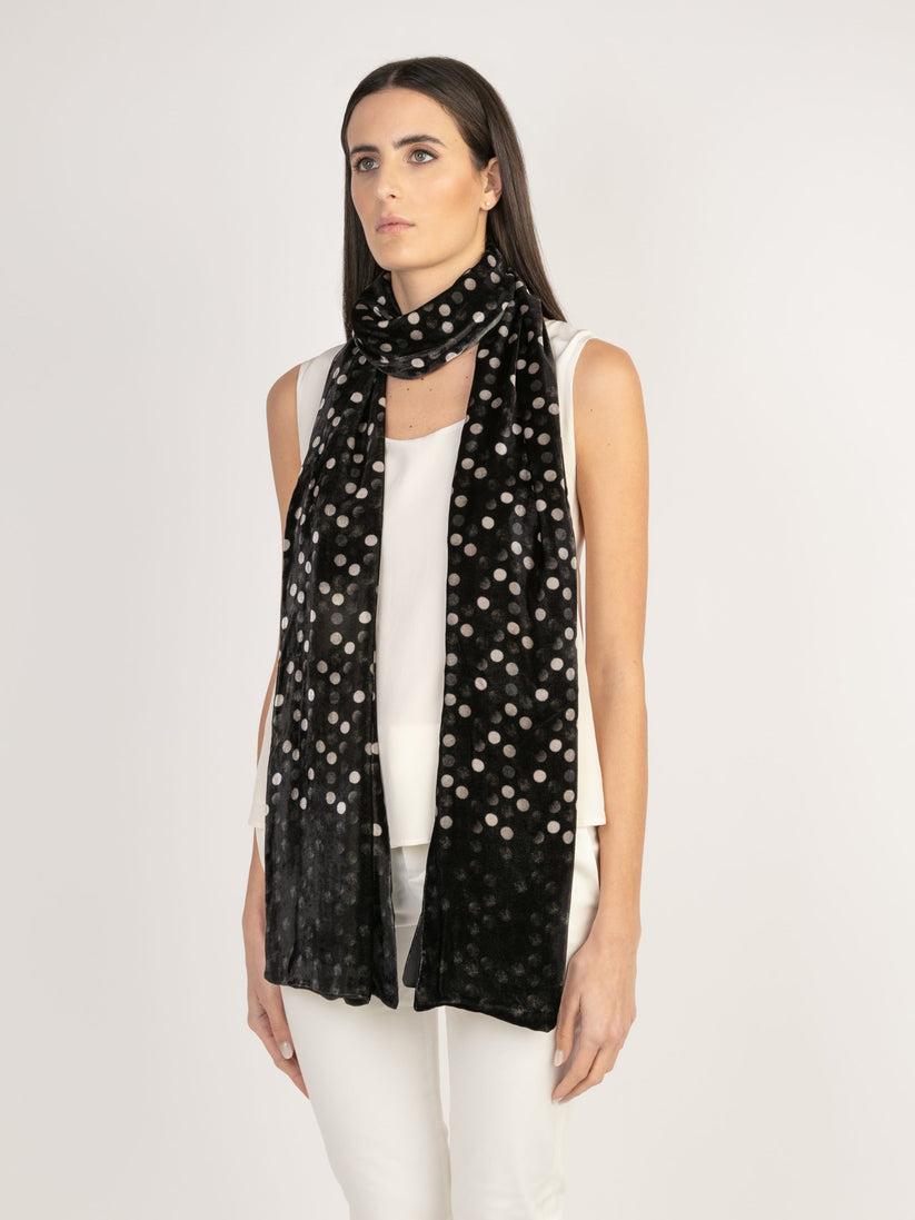 Sans Tabù Stola In Seta E Viscosa A Pois Double Face “Totem” - Black