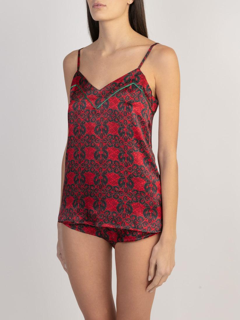 Sans Tabù Top Spallino Sottile Pura Seta “Enlace” - Lipstick