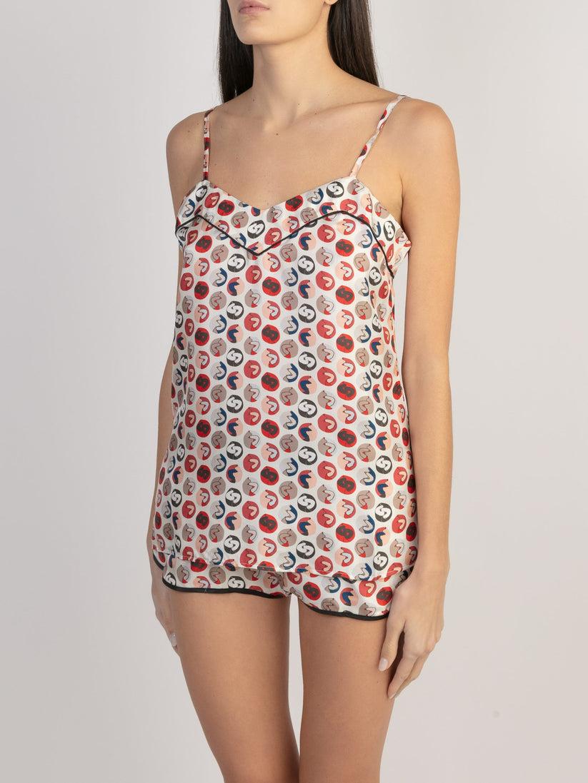 Sans Tabù Top Spallino Sottile Pura Seta “Il Bacio” - Steel