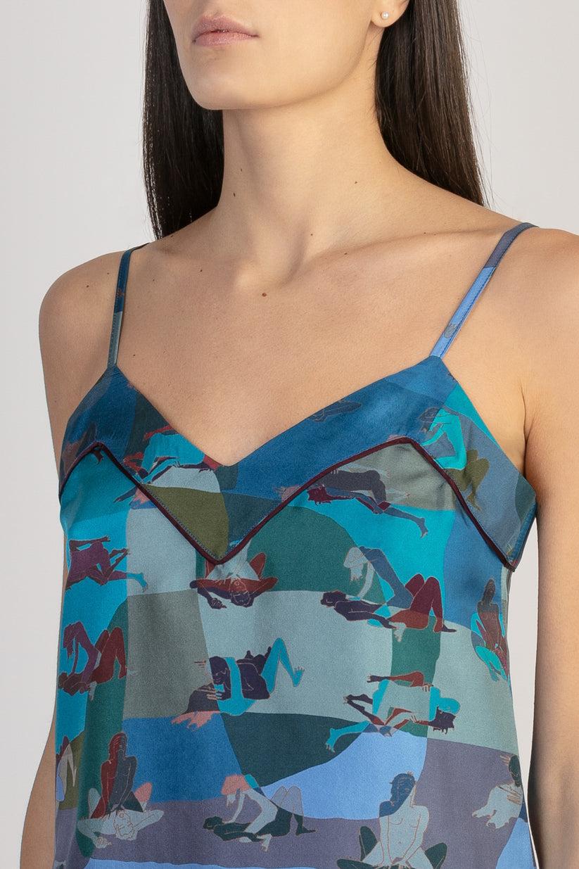 Sans Tabù Top Spallino Sottile Pura Seta “L'amore” - Midnight