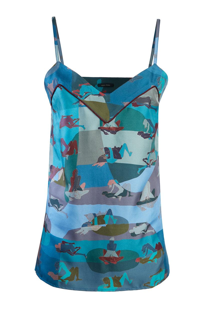 Sans Tabù Top spallino sottile pura seta “L'amore” - Midnight