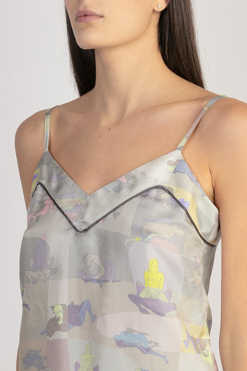 Sans Tabù Top Spallino Sottile Pura Seta “L'amore” - Moonlight