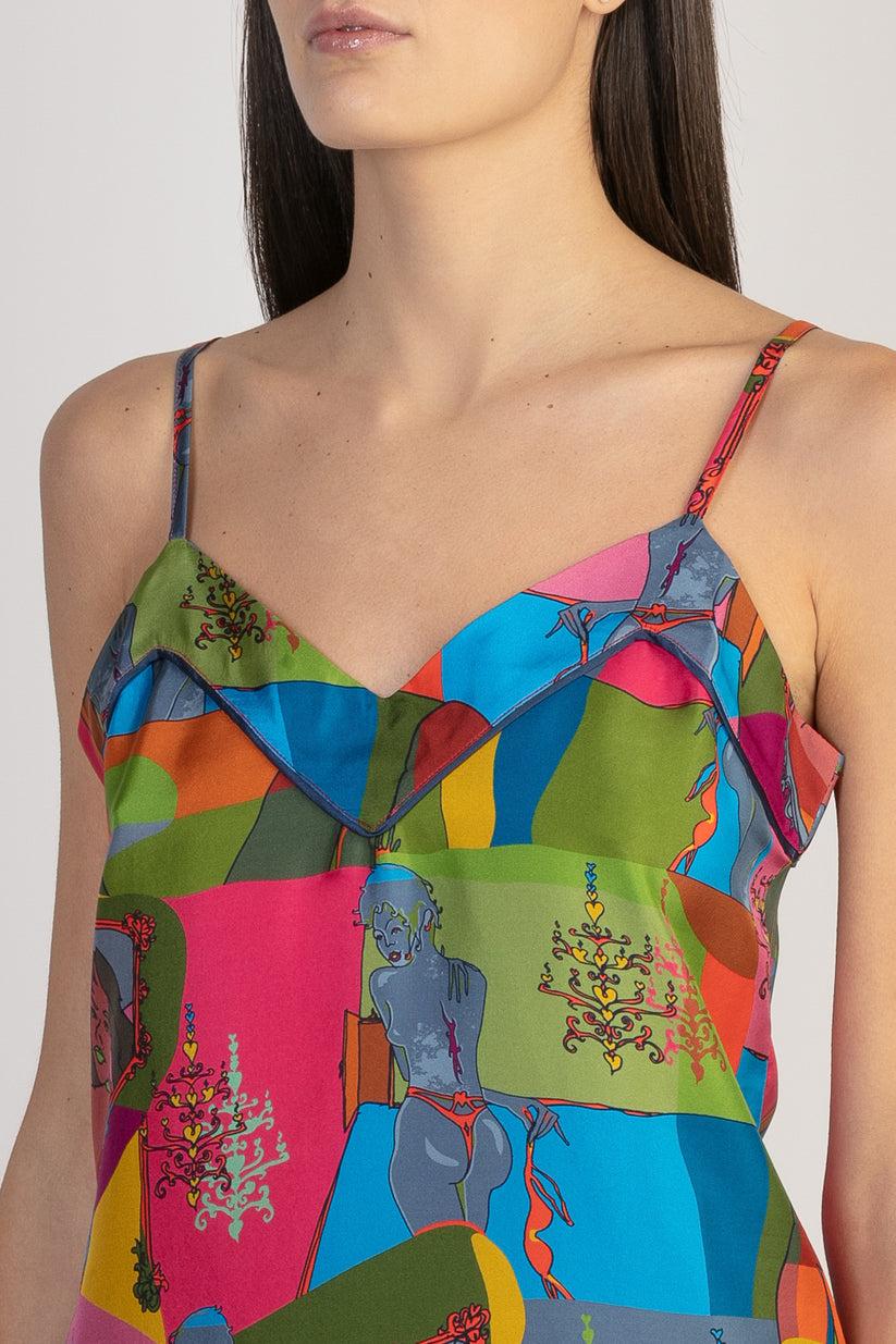 Sans Tabù Top Spallino Sottile Pura Seta “Specchio Delle Mie Brame” - Dark Rose