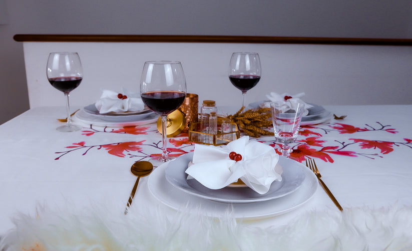 Sans Tabù Tovaglia Bianca In Lino Grezzo Ricamata & 8 Tovaglioli - Peach Blossom