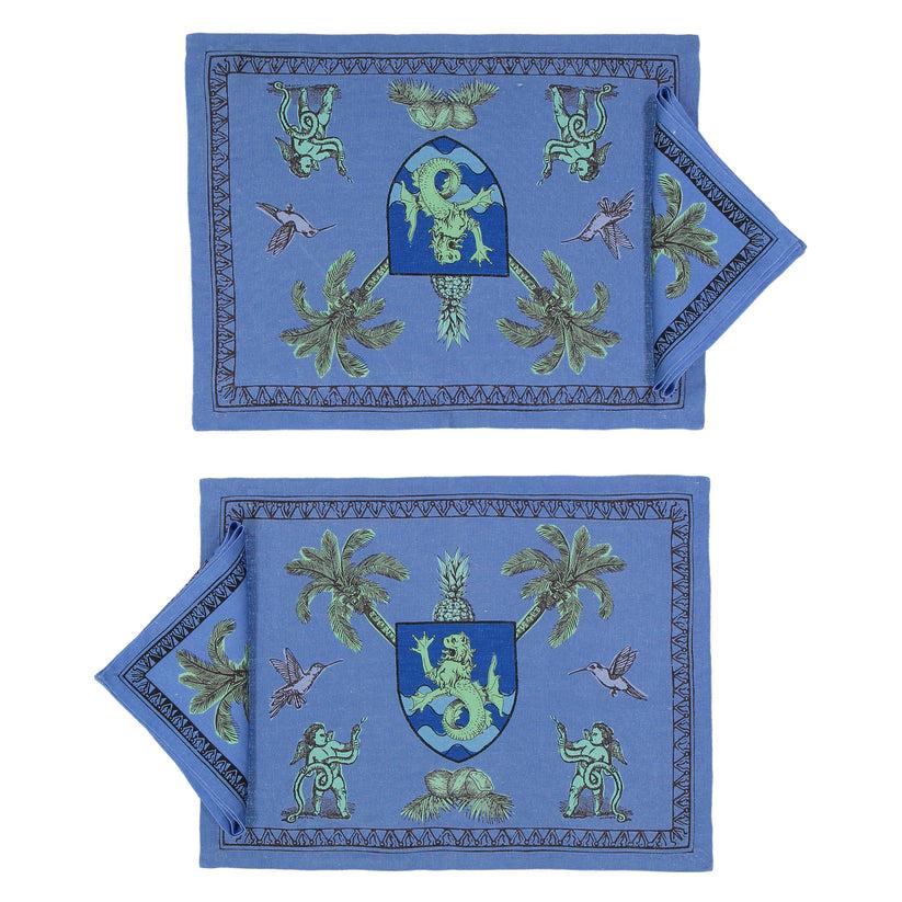 Sans Tabù Tovagliette Americane Blu In Lino Grezzo & 2 Tovaglioli - Pop Of Arms