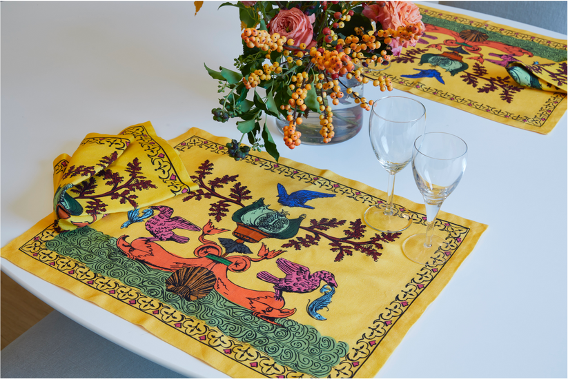 Sans Tabù Tovagliette Americane gialle in lino grezzo & 2 tovaglioli- Aristo Pop