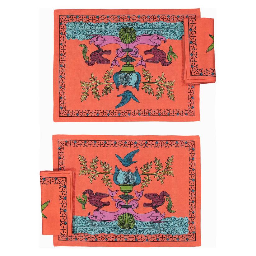 Sans Tabù Tovagliette Americane in lino arancio grezzo & 2 tovaglioli- Aristo Pop