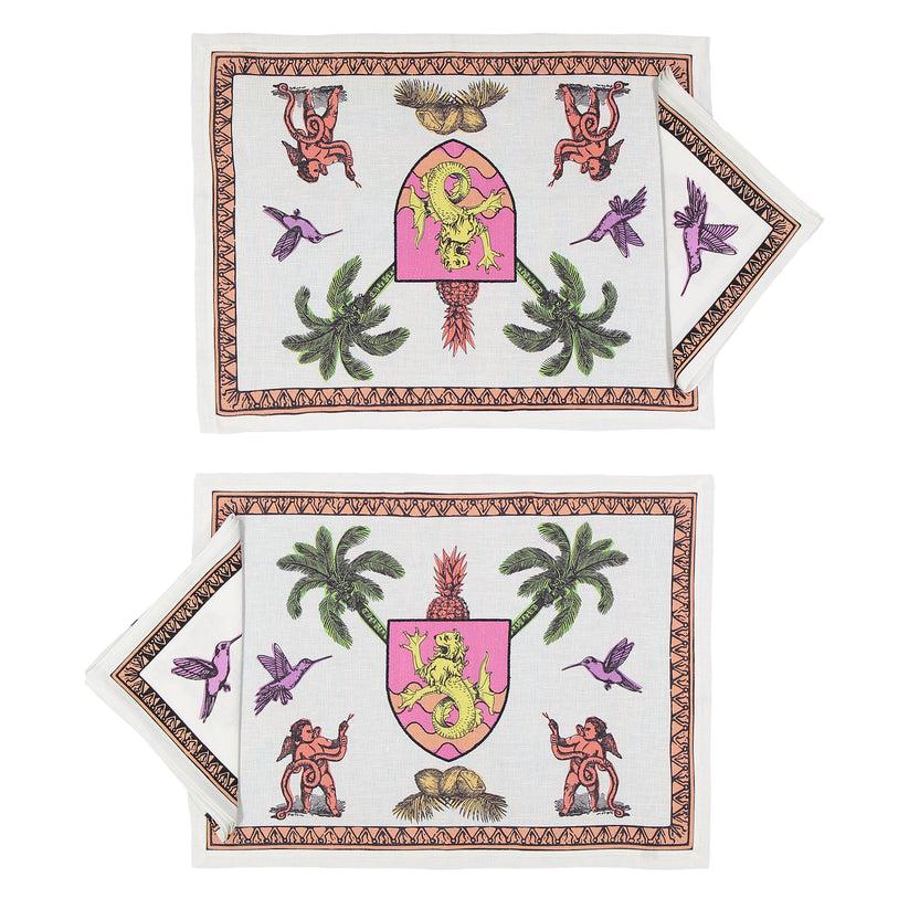 Sans Tabù Tovagliette Americane In Lino Bianco Grezzo & 2 Tovaglioli - Pop Of Arms