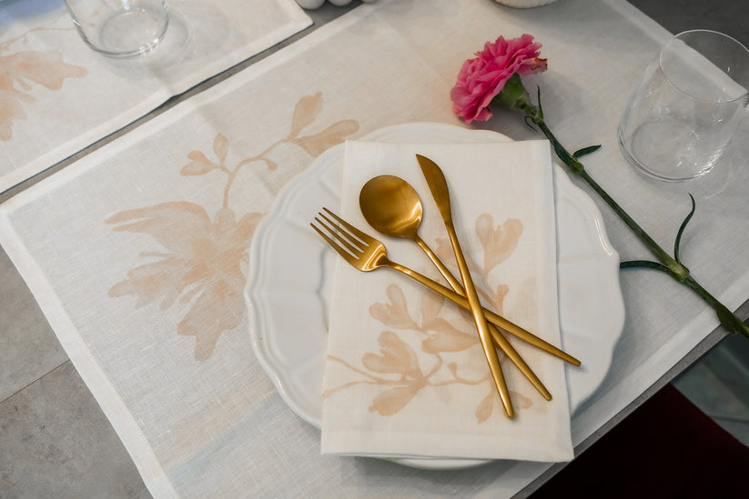 Sans Tabù Tovagliette Americane In Lino Grezzo & 2 Tovaglioli - Peach Blossom