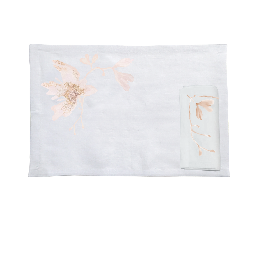 Sans Tabù Tovagliette Americane In Lino Grezzo & 2 Tovaglioli - Peach Blossom