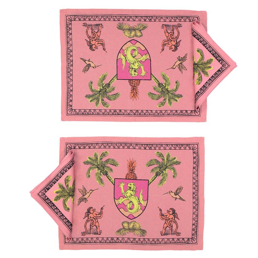Sans Tabù Tovagliette Americane Rosa In Lino Grezzo & 2 Tovaglioli - Pop Of Arms