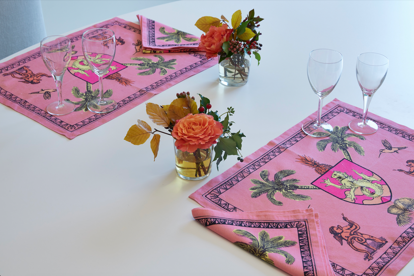 Sans Tabù Tovagliette Americane rosa in lino grezzo & 2 tovaglioli - Pop of Arms