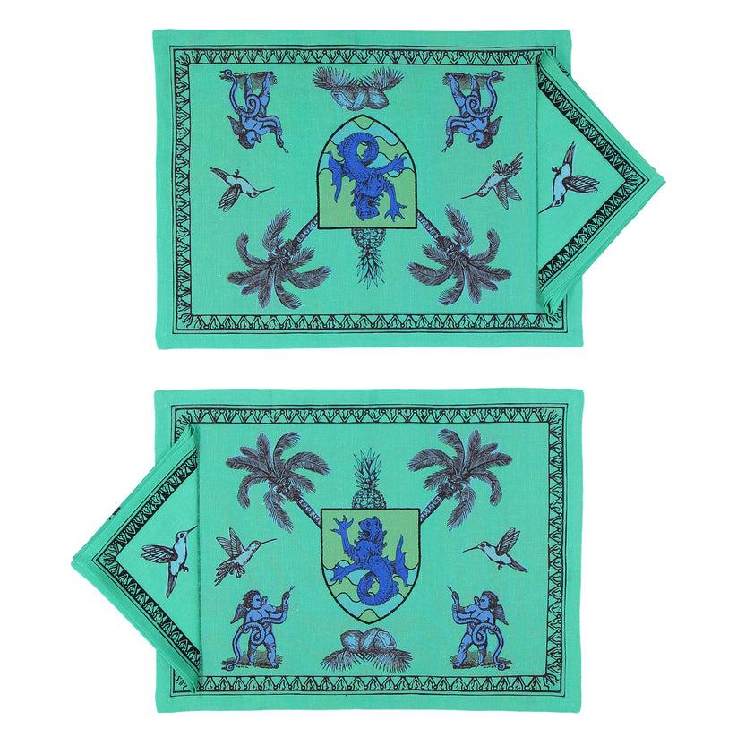 Sans Tabù Tovagliette Americane Verdi In Lino Grezzo & 2 Tovaglioli - Pop Of Arms