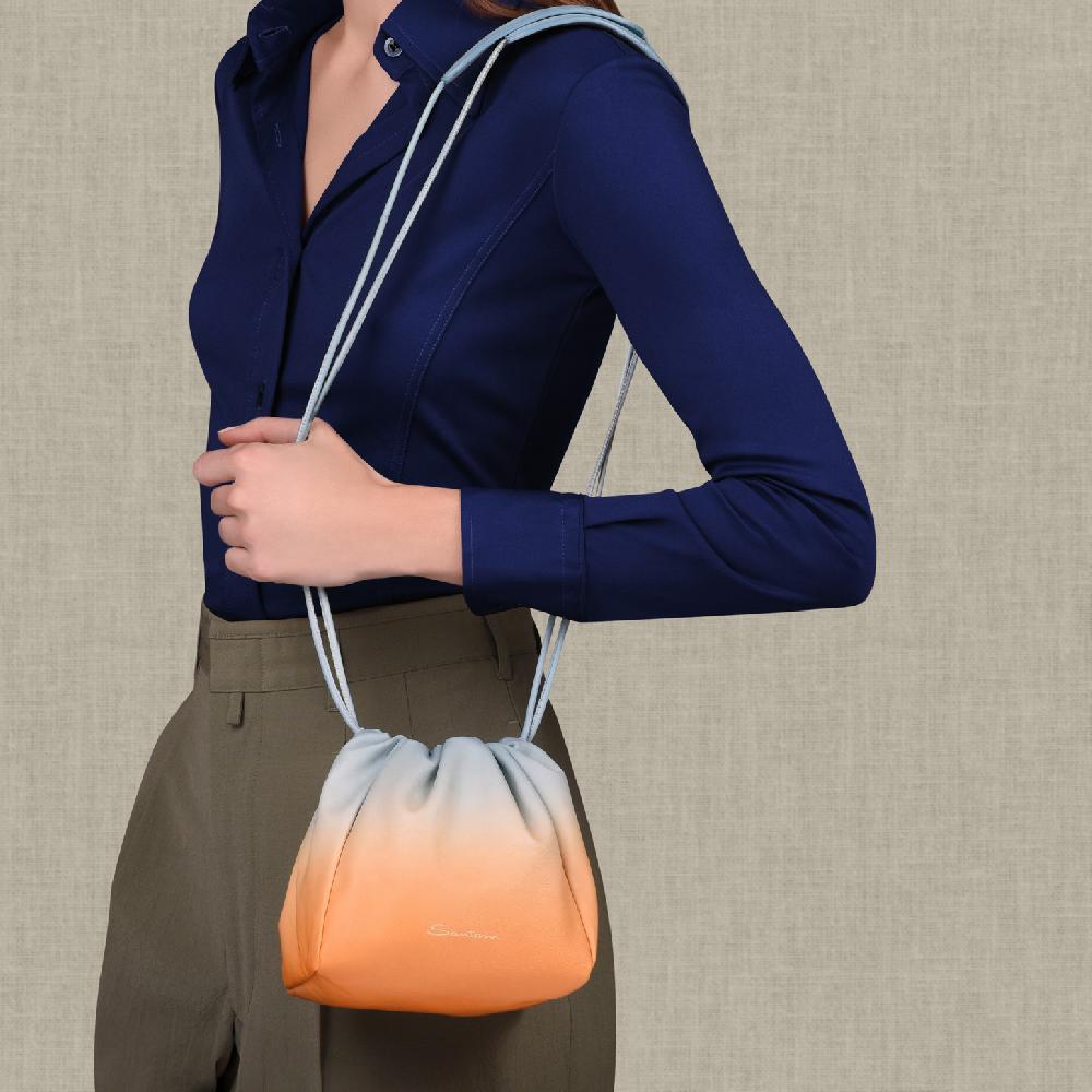 Santoni Borsa A Secchiello In Pelle Arancione Ed Azzurro