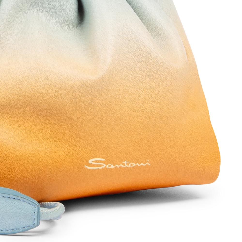 Santoni Borsa A Secchiello In Pelle Arancione Ed Azzurro