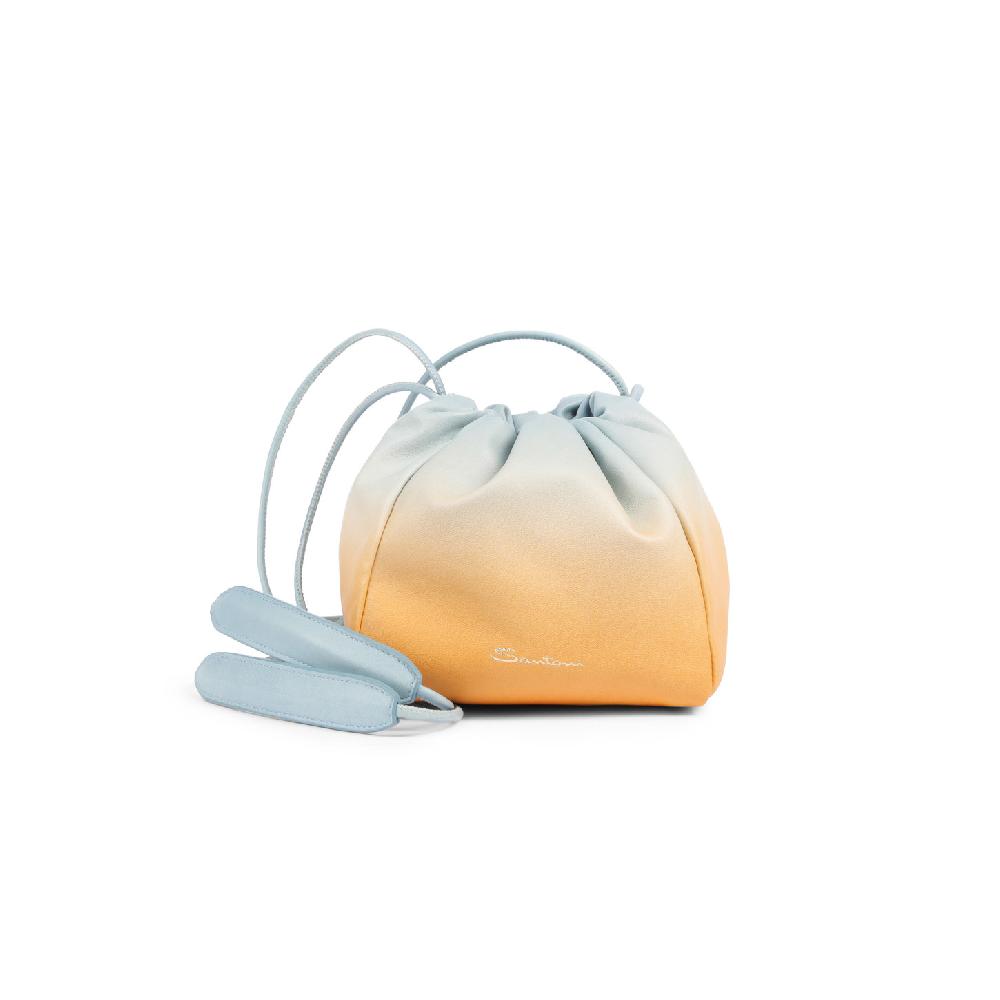 Santoni Borsa a secchiello in pelle arancione ed azzurro