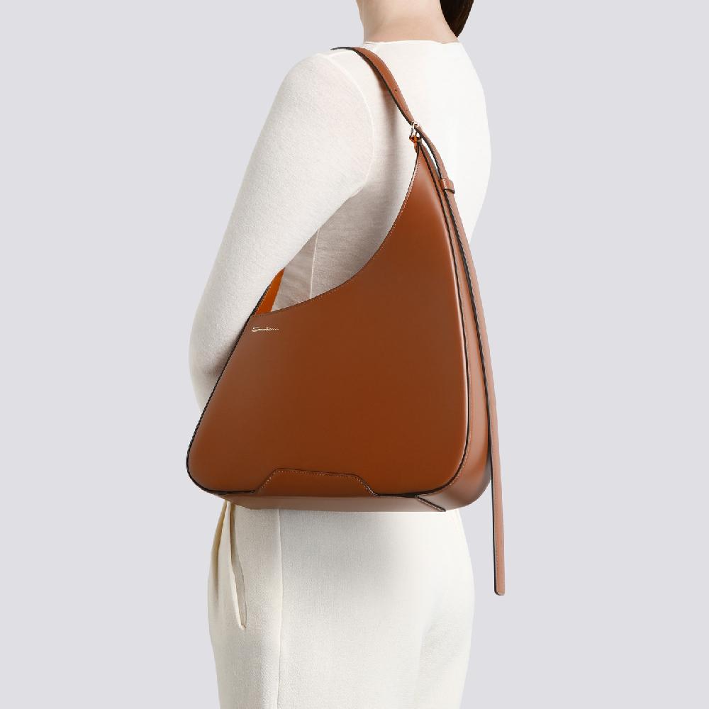 Santoni Borsa A Spalla The Pluto Hobo In Pelle Marrone