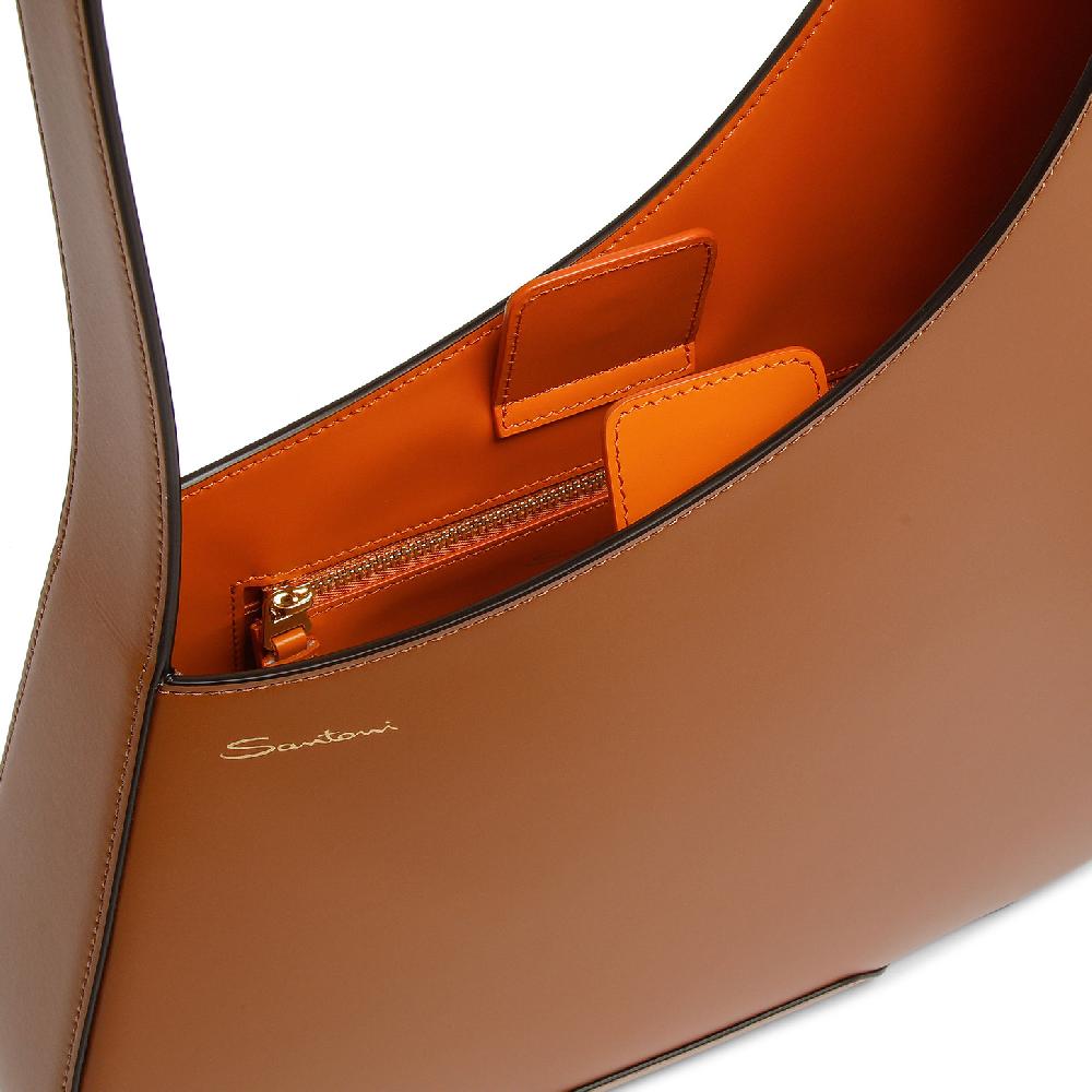 Santoni Borsa A Spalla The Pluto Hobo In Pelle Marrone