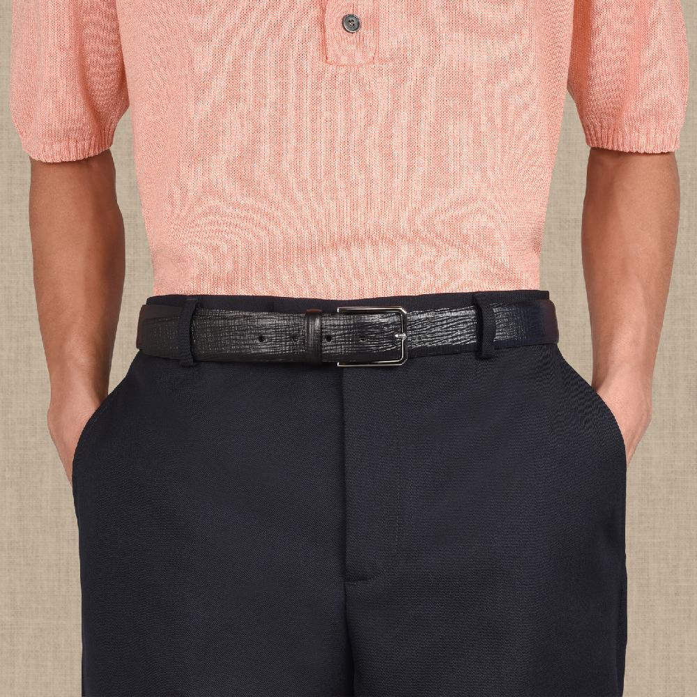 Santoni Cintura Regolabile Da Uomo In Pelle Stamapta Blu