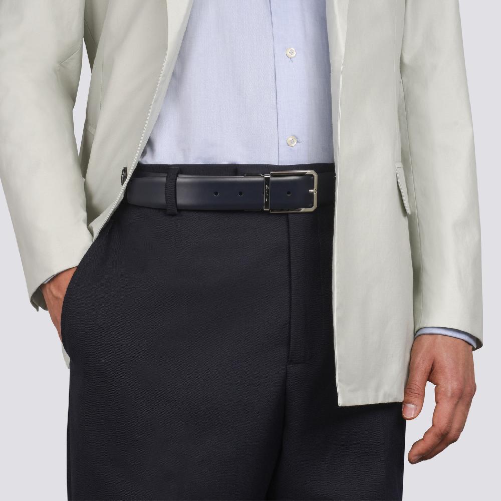 Santoni Cintura Regolabile E Reversibile In Pelle Nera E Blu