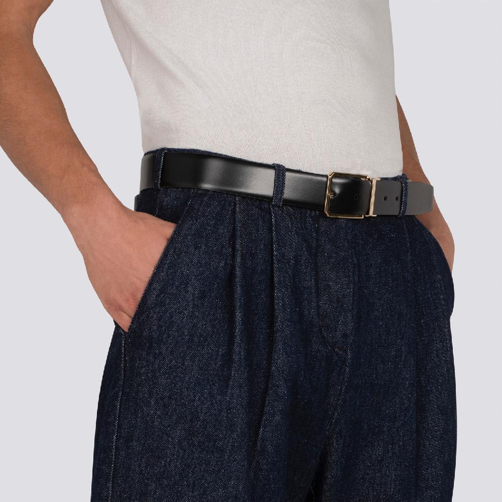 Santoni Cintura Regolabile E Reversibile In Pelle Nera E Marrone