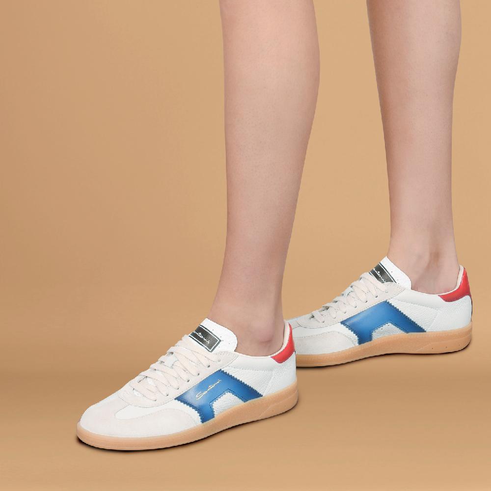 Santoni DBS Oly Sneaker Da Donna In Pelle E Suede Bianco Blu E Rosso