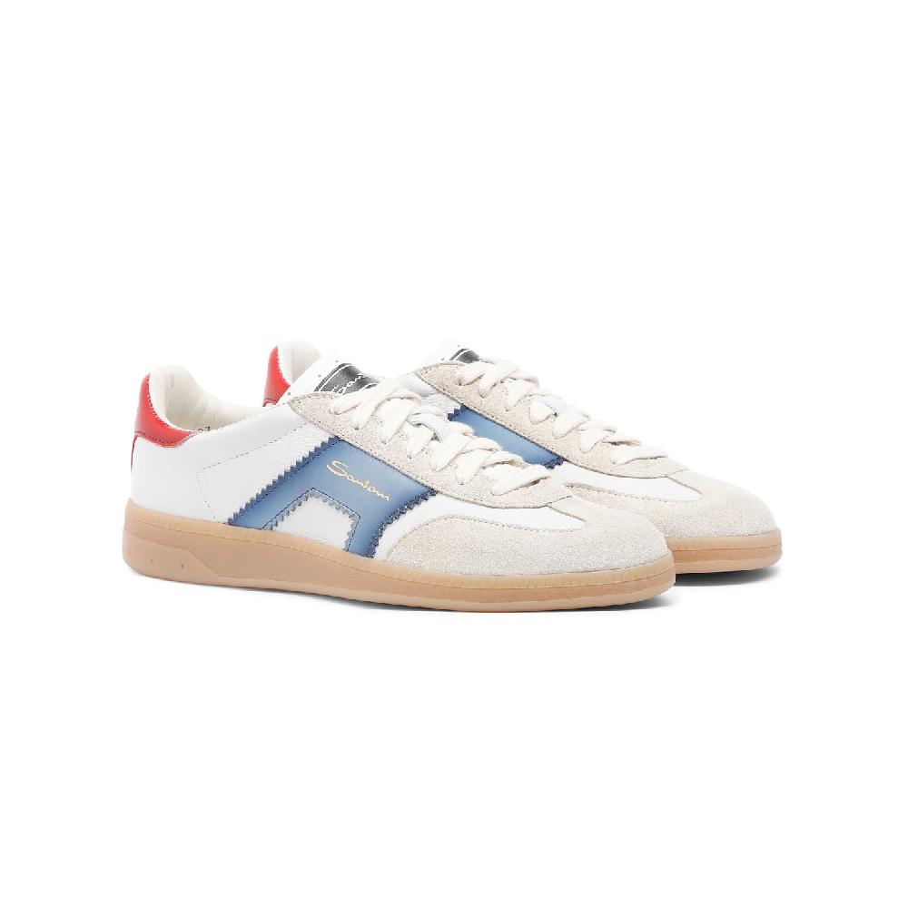 Santoni DBS Oly Sneaker Da Donna In Pelle E Suede Bianco Blu E Rosso