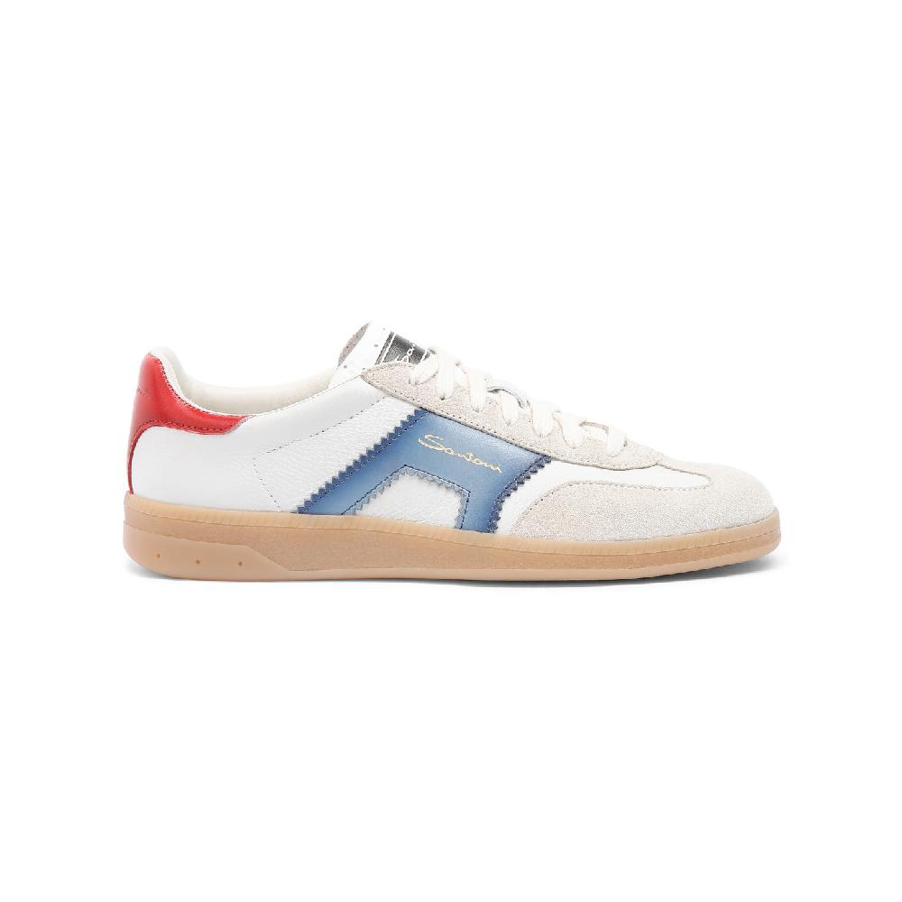 Santoni DBS Oly sneaker da donna in pelle e suede bianco blu e rosso